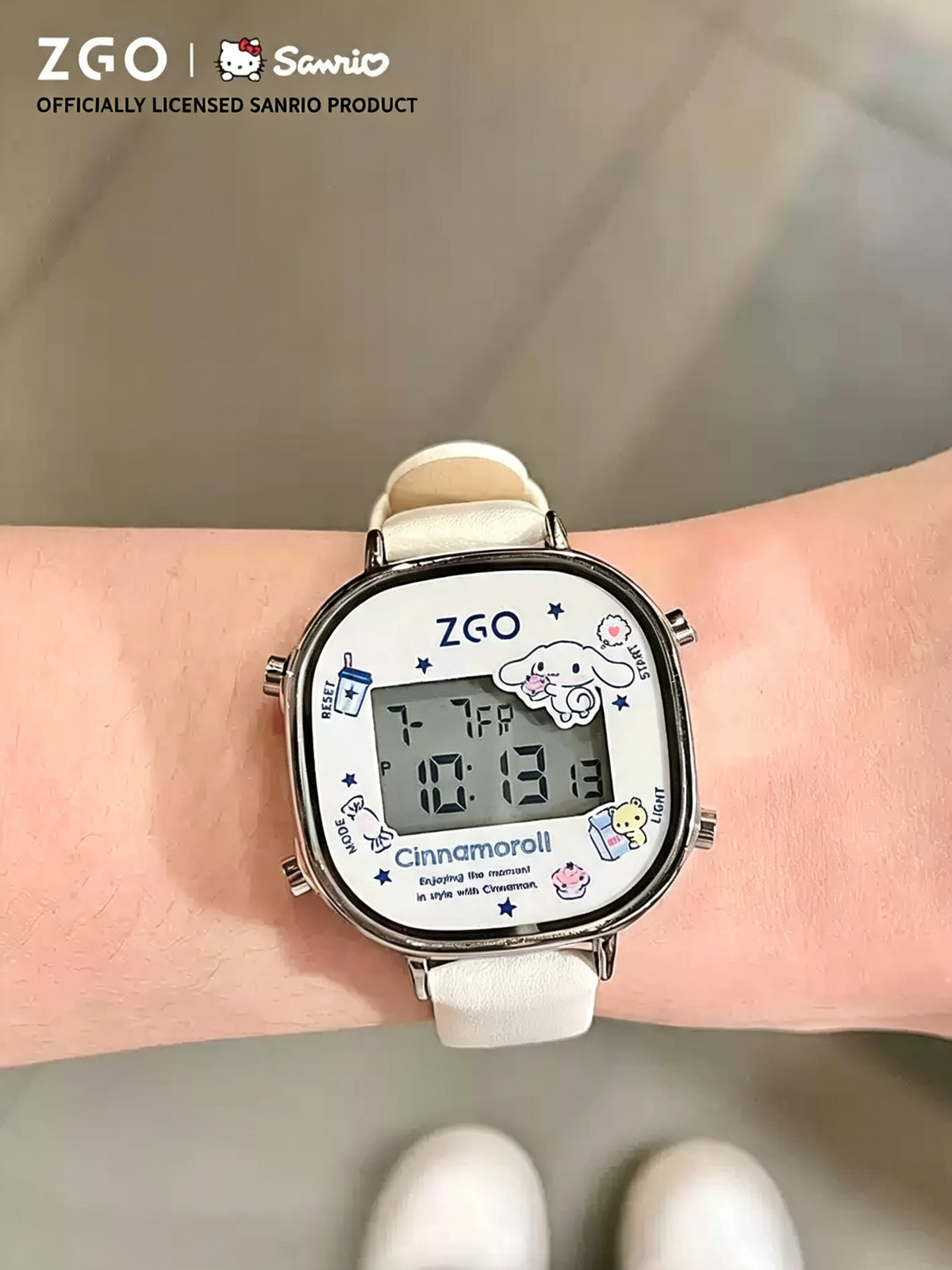 ZGO Sanrio Cinnamoroll Digital Watch Officially Licensed PU Leather Strap Girls Student Casual Wrist Watch