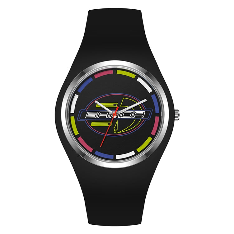 SANDA 6077 Simple Icon Round Dial Ladies Silicone Strap Quartz Watch